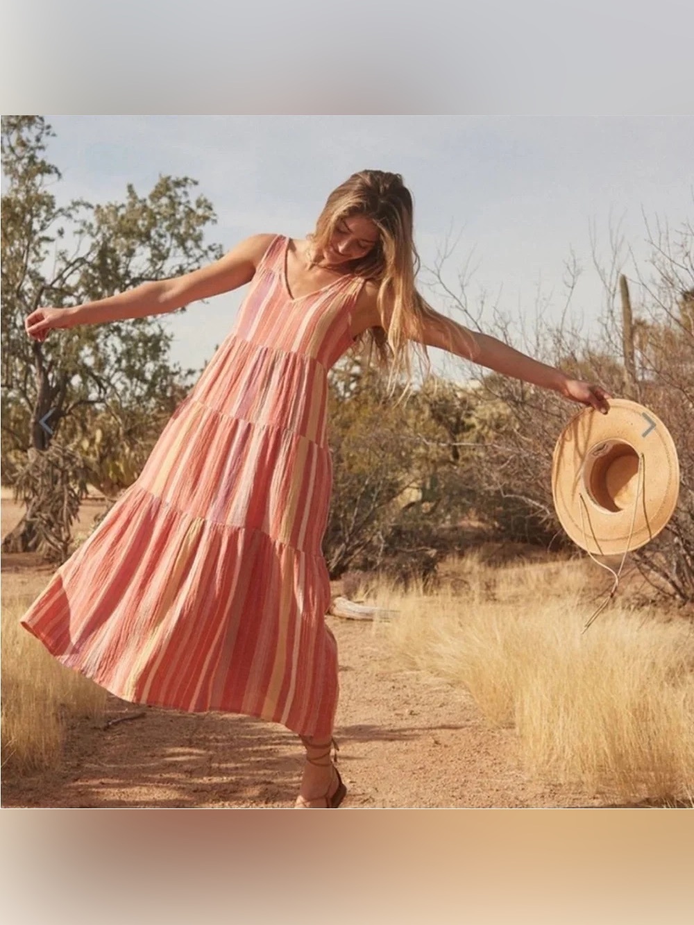 Marine Layer Corinne Red Stripe Tiered Cotton Gauze Free Spirit Maxi Dress L